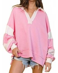 Bucketlist - French Terry Knit Color-Block Collared Loose Fit Top - Lyst