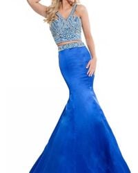 Rachel Allan - Matte Satin Two-Piece Beaded Mermaid Prom Gown - Lyst