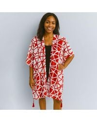 TRUEDAMES - Bold Geometric Pattern Tassel Detail Open Front Kimono Poncho - Lyst