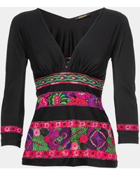 Roberto Cavalli - Floral Printed Jersey V-Neck Top - Lyst