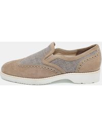 Santoni - Brogue Suede And Canvas Slip On Sneakers - Lyst