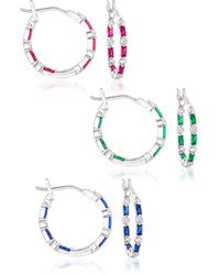 Ross-Simons - Cz And Multi-gemstone Jewelry Set: 3 Pairs Of Hoop Earrings In Sterling Silver - Lyst