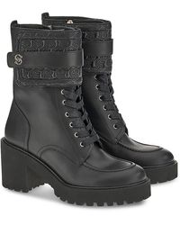 Ferragamo - Shiraz Faux Leather Lug Sole Combat & Lace-up Boots - Lyst