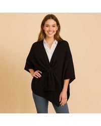 TRUEDAMES - Front Tie Textured Knit Wrap Shawl Poncho - Lyst