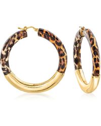 Ross-Simons - Italian Leopard-print Enamel And 18kt Over Sterling Hoop Earrings - Lyst
