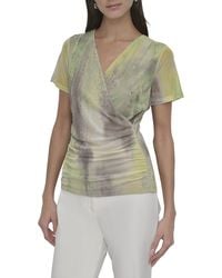 DKNY - Faux Wrap Knit Top - Lyst