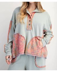 Easel - Floral Print Mock Neck Washed Terry Pullover - Lyst