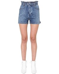 MSGM - High-Waisted Denim Shorts With Paperbag Waist - Lyst
