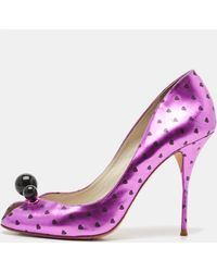 Sophia Webster - Metallic Heart Print Leather Loren Peep Toe Pumps - Lyst