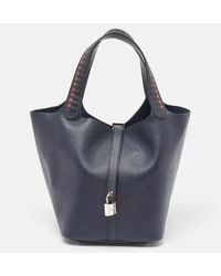 Hermès - Bleu Indigo/noir/terre Battue Epsom Leather Picotin Lock Tressage 22 Bag - Lyst