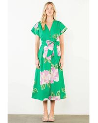 Thml - Floral V-Neck Belt Midi Dress - Lyst