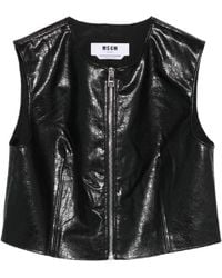 MSGM - Textured Faux Leather Sleeveless Top With Front Zipper - Lyst
