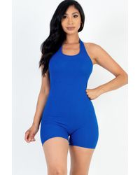 TRUEDAMES - Ribbed Halter Neck Backless Romper - Lyst