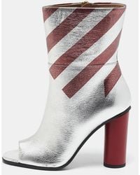 Anya Hindmarch - Burgundy Stripe Leather Peep Toe Ankle Boots - Lyst