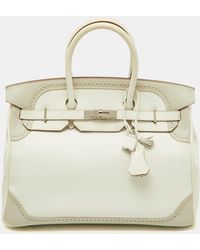 Hermès - Blanc/gris Swift Leather Palladium Finish Ghillies Birkin 35 Bag - Lyst