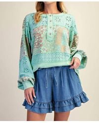 Easel - Mixed Print Button Front Washed Top - Lyst