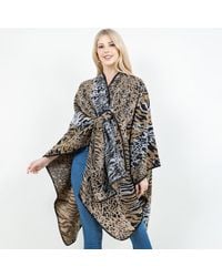 TRUEDAMES - Open Front Animal Print Shawl Wrap Poncho With Loop - Lyst