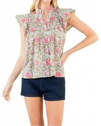 Thml - Flutter Sleeve Floral Detail Button Up Top - Lyst