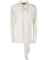 THE LATEST - Long-Sleeved Ecru Shirt With Tie-Neck Collar - Lyst