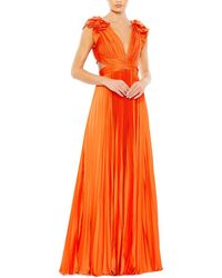 Mac Duggal - Pleated Ruffled Cap Sleeve Cutout Lace Up Gown - Lyst