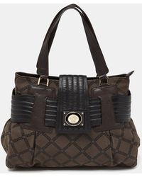 Versace - Monogram Fabric And Leather Medusa Tote - Lyst