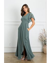 TRUEDAMES - Long Formal Ruffle Sleeve Chiffon Evening Dress - Lyst