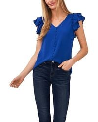 Cece - Top Xl Stretch Ruffle Button Front V-Neck Blouse Preppy Erk269 - Lyst