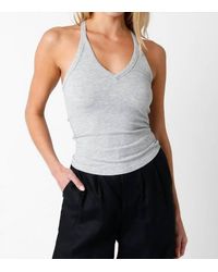 Olivaceous - Fitted V Neck Racerback Ribbed Spaghetti Strap Tank Top - Lyst