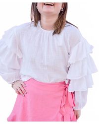 Olivaceous - Gauze Ruffle Sleeve Top - Lyst