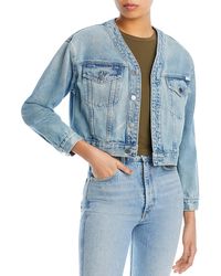 AG Jeans - Collarless Cropped Denim Jacket - Lyst