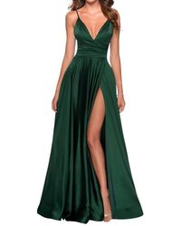 La Femme - V-Neck Long A-Line Prom Dress - Lyst