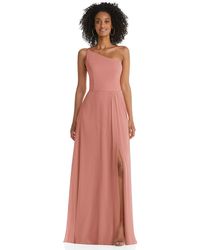 After Six - One-shoulder Chiffon Maxi Dress With Shirred Front Slit - Lyst