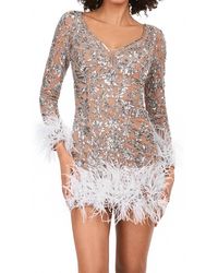 Ashley Lauren - Sequin Cocktail Dress With Feathers - Lyst