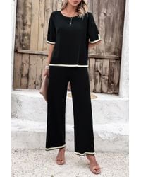 TRUEDAMES - Two Pieces Outfits Knit Short Sleeve Wide Leg Loun - Lyst