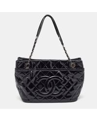 Chanel - Quilted Patent Leather Cc Timeless Tote - Lyst