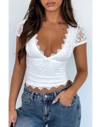 TRUEDAMES - Solid Color Block V Neck Lace Trim Fit Shirt - Lyst