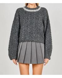 Endless Rose - Jewel Embroidered Cable Knit Chunky Sweater - Lyst