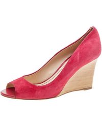 Tod's - Crimson Suede Peep Toe Wedge Pumps - Lyst