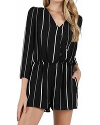 Honey Punch - St Thomas V Back Striped Romper - Lyst