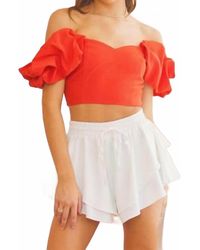 Idem Ditto - Off Shoulder Crop Top With Pleated Sleeves - Lyst