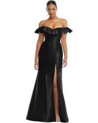 Alfred Sung - Off-the-shoulder Ruffle Neck Satin Trumpet Gown - Lyst