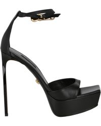 Versace - Safety Pin Leather Heeled Sandals - Lyst