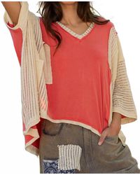 Pol - Oversized High Low Contrast V-Neck Top - Lyst