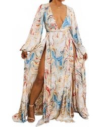 SurelyMine - Marble Swirl Kimono Maxi Dress With Slits Boho Resort Style - Lyst