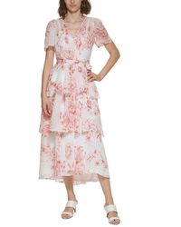 Calvin Klein - Petites Floral Short Sleeve Midi Dress - Lyst