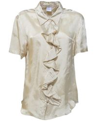 Aspesi - Ecru Viscose Short Sleeve Blouse With Ruffles - Lyst