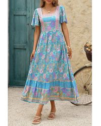 TRUEDAMES - Square Neck Boho Floral A Line Fit Dress - Lyst