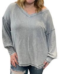 She + Sky - Waffle Knit Bubble Sleeve Pullover Sweater - Lyst
