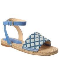 L'Agence - Grece Ankle Strap Denim & Suede Sandal - Lyst