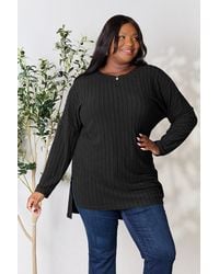 TRUEDAMES - Basic Bae Full Size Ribbed Round Neck Long Sleeve Slit Top - Lyst